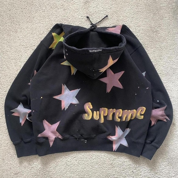 Supreme Black Hoodie with Colorful Stars and Lightning - Picture 2 of 5